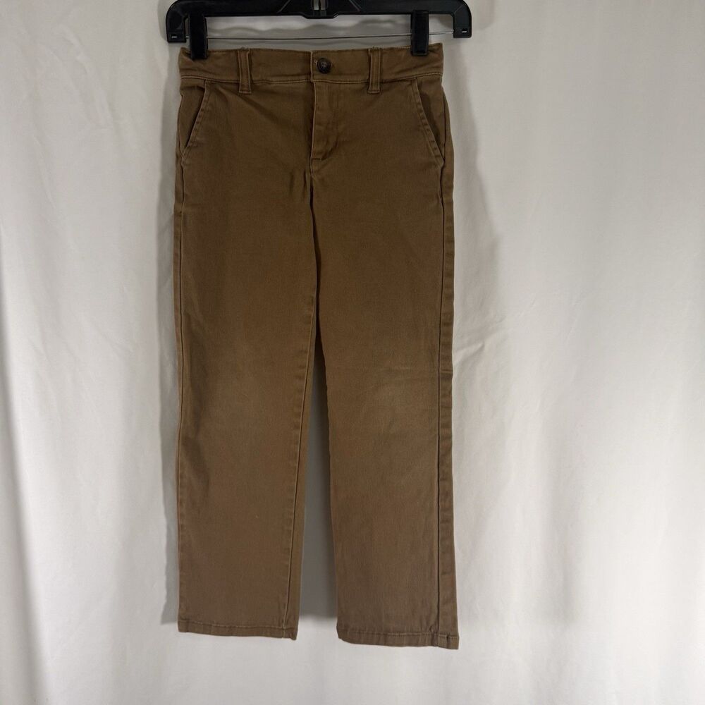 Janie and Jack Chino Pants Boy's 7 Brown Adjustable Waist Flat Front Straight Le
